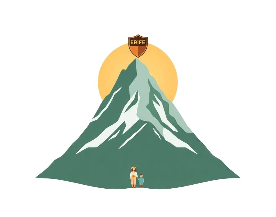 Mountain peak with shield